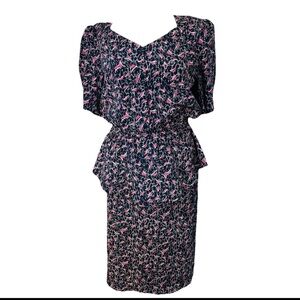 Vintage Navy Skirt Set  Small 80s 40s John Richard VTG Sz 11  / 12 Pink White